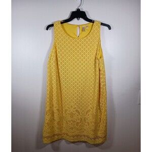 Tacera Yellow Lace Lined Sleeveless Keyhole Midi Tank Dress Plus Size 2X